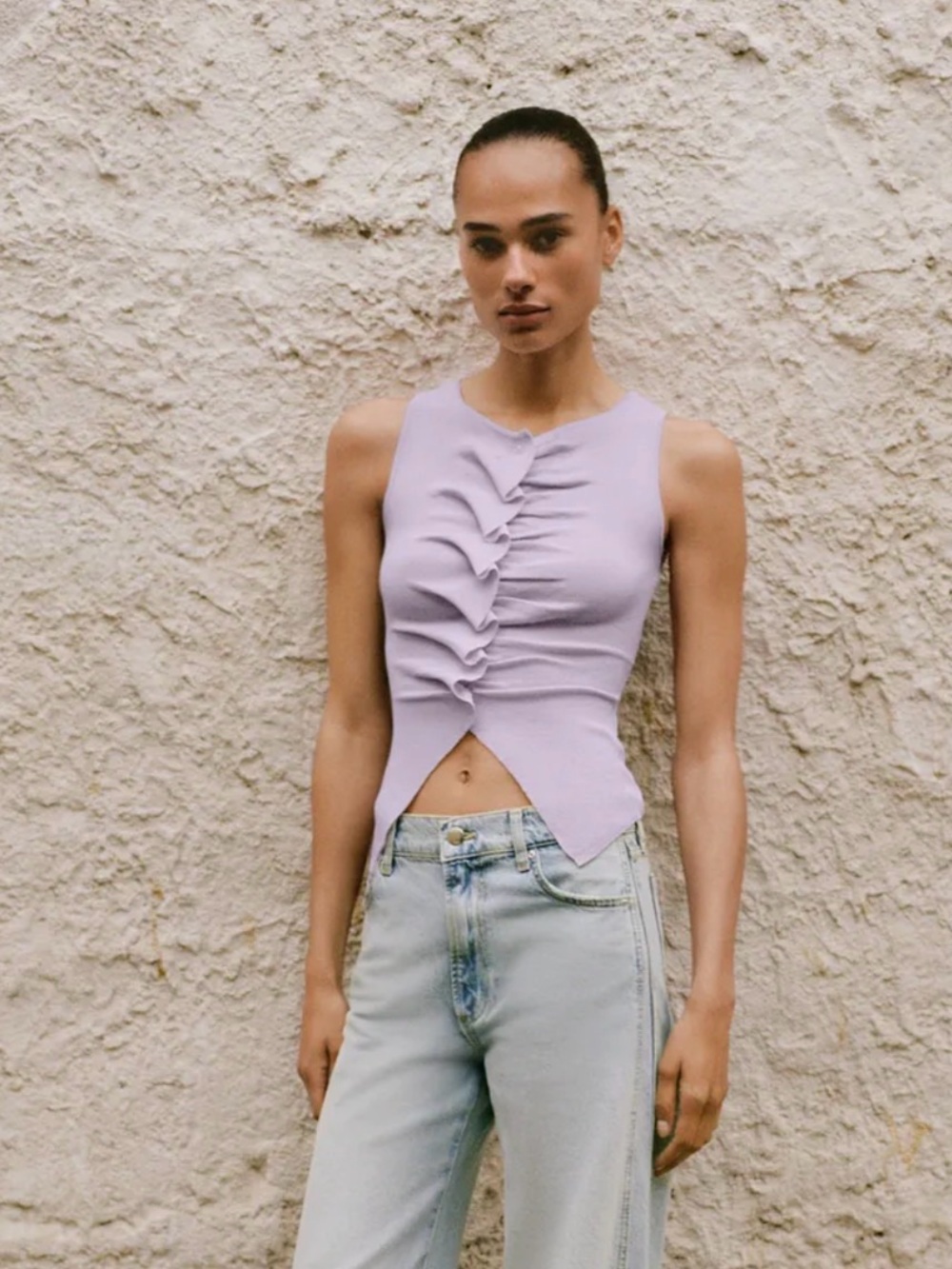 Zara lilac ruffled knit top